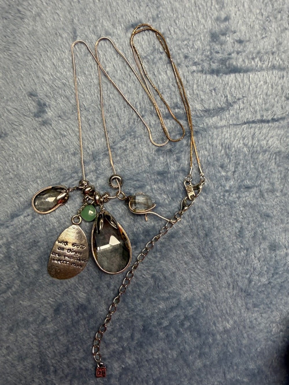 Delicate Silver-Tone Multi-Charm Necklace with Green Accent